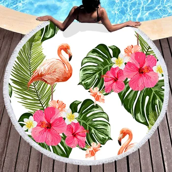 

Flamingo Round Beach Towel Wall Tapestry Picnic Blanket Large Round Beach Towel Adult Tapestry Microfiber Towel Blanket Yoga