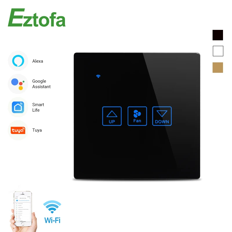 Interruptor Inteligente com Controle de Velocidade de Ventilador Wi-fi com Painel de Cristal de Luxo Controle Remoto por Aplicativo 90v 250v ue ru sem Fio