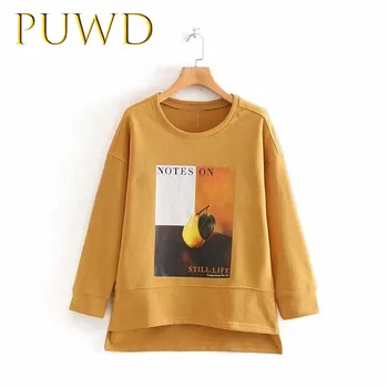 

PUWD 2019 Artistic Sense of New Autumn Women's Wear Colour Printed Round-neck Guard Clothes yellow
