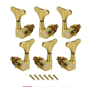 

6pcs Sealed Bass Tuning Pegs Machine Heads for 6 Strings Guitar Bass Tuners Keys 3L + 3R, Golden Color
