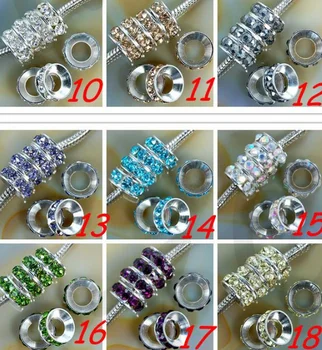 

10mm 200pcs/lot white mixed multicolor u7974 Rondelle Spacer Beads Lot round silver Plated Big Hole European Bead crystal