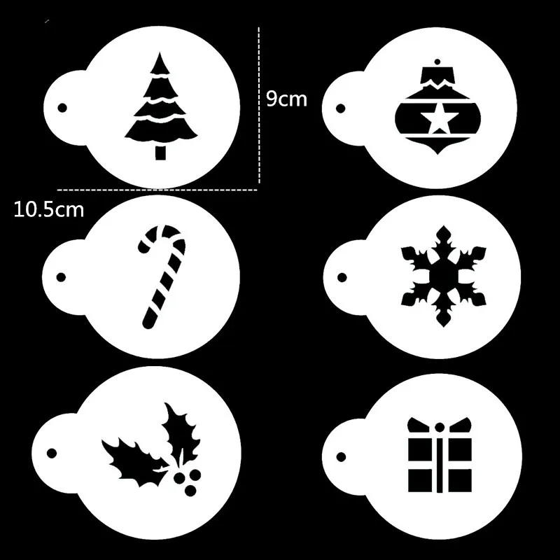 DIY Розовый трафарет для выпечки печенья штамп торт инструмент кофе пены спрей шаблон трафареты украшения кофе печать плесень бариста инструменты - Цвет: Christmas set of 6
