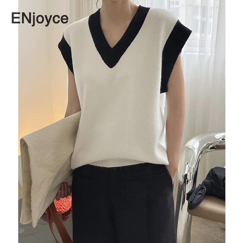 Vintage Contrast Color Knitting Vest 