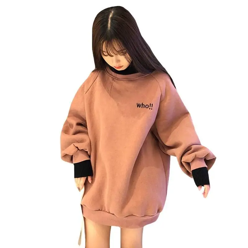 Женская толстовка kawaii, топы, верх размера d, имитация двух частей, буквенная вышивка, Повседневный пуловер размера плюс, Осенние одноцветные толстовки