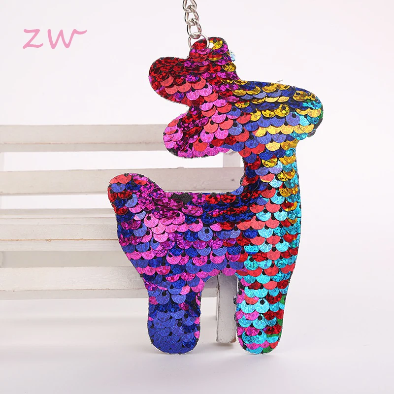 

Cute Deer Keychain Glitter Sequins Heart Key Chain Women Llaveros Mujer Car Bag Accessories Key Ring Jewelry 3C0127