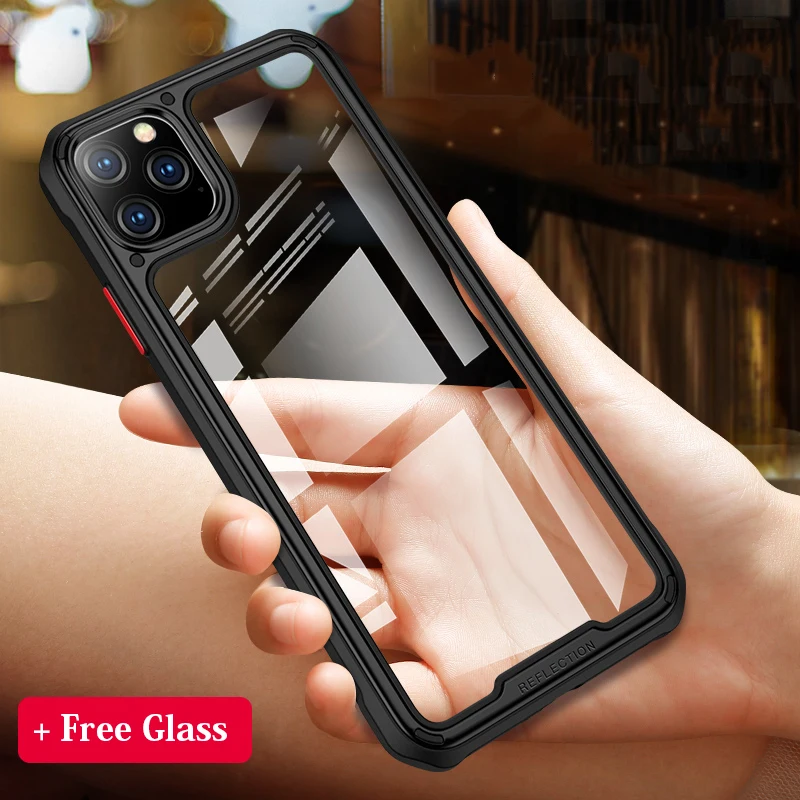 Armor Designed HD Transparent Phone Cases for iPhone 11 Pro Max Military Grade Protect Hybrid TPU+PC Shockproof Cover+Free Glass Armor Designed HD Transparent Phone Cases for iPhone 11 Pro Max Military Grade Protect Hybrid TPU+PC Shockproof Cover+Free Glass