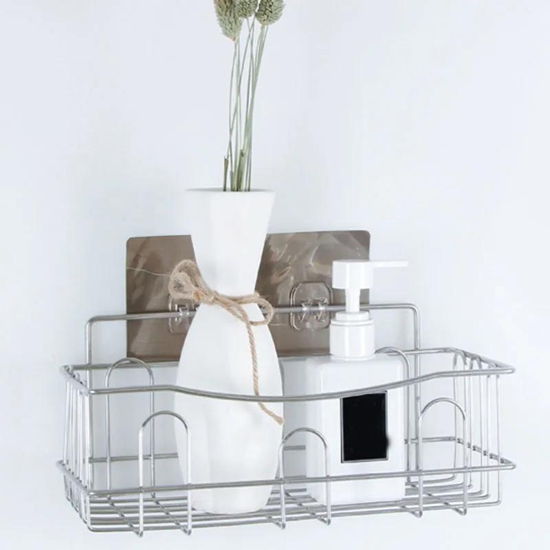 

Hot Sale Bathroom Shelf Organizer Storage Kitchen Rack With Traceless Adhesive No Drilling Stainless Steel Rack