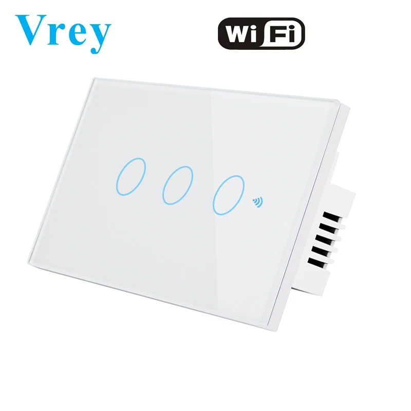 Vrey US120 wifi умный сенсорный выключатель, приложение умный беспроводной дистанционный настенный выключатель, Alexa/Google Home кристально закаленное стекло панель - Цвет: VRUS-WIFI-03 White