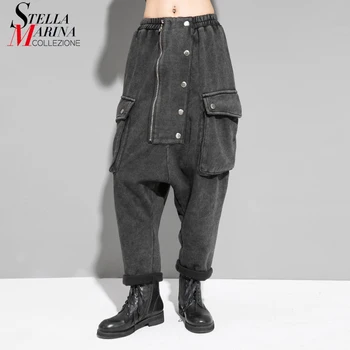 

New 2019 Korean Style Full Length Women Long Harem Sweat Pants Elastic Waist Side With Pocket Lady Warm Sweatpants Trousers J204