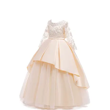 

Girls Children Stage Clothing Flower Long Lace Sleeve Dresses Pageant Robes Formal Performance Dresses