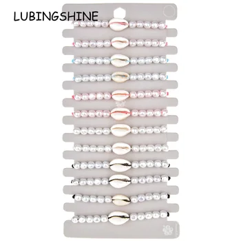 

12pcs/lot Shell Pearl Bead Charms Bracelet Set Women Braided Adjustable Chain Anklet Wristband Boho Handmade Jewelry Gift