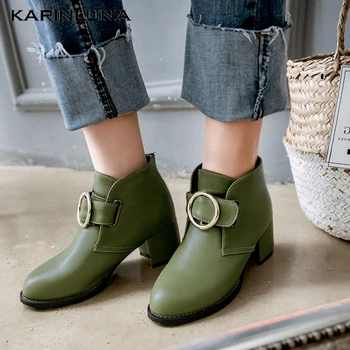 

KARINLUNA 2020 DROPSHIP BIG SIZE 45 FASHION HIGH QUALITY CHUNKY HEELS OFFICE LADY SHOES WOMEN ANKLE BOOTS FEMALE