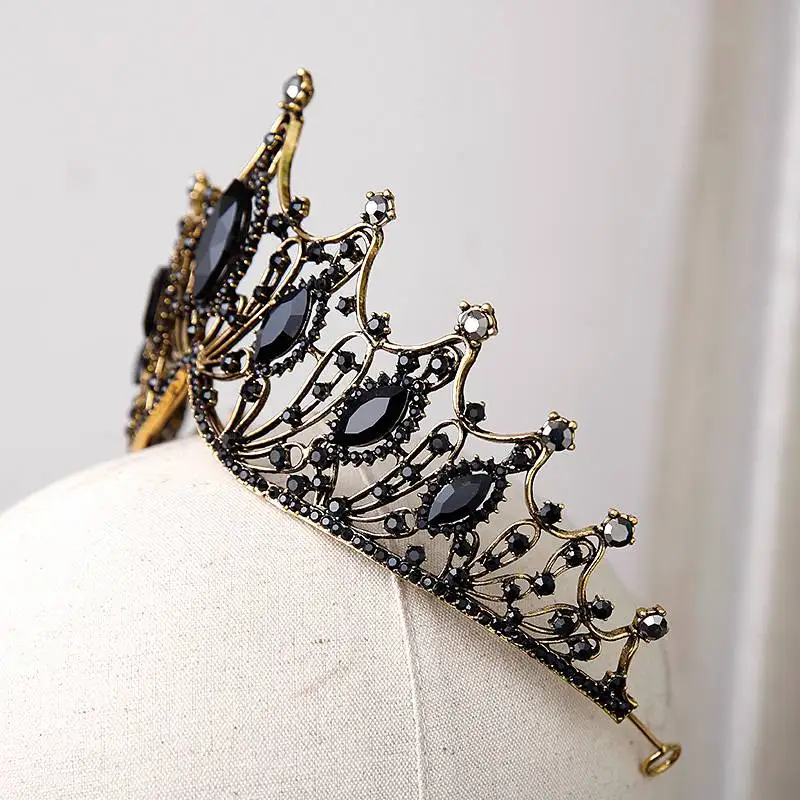 new bride crown headdress retro black earrings Baroque atmospheric birthday hair decoration wedding hair accessories