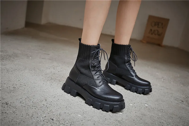 FEDONAS/высококачественные женские ботильоны из натуральной кожи на каблуке для ночного клуба в стиле панк; обувь на платформе; женские мотоциклетные ботинки на шнуровке