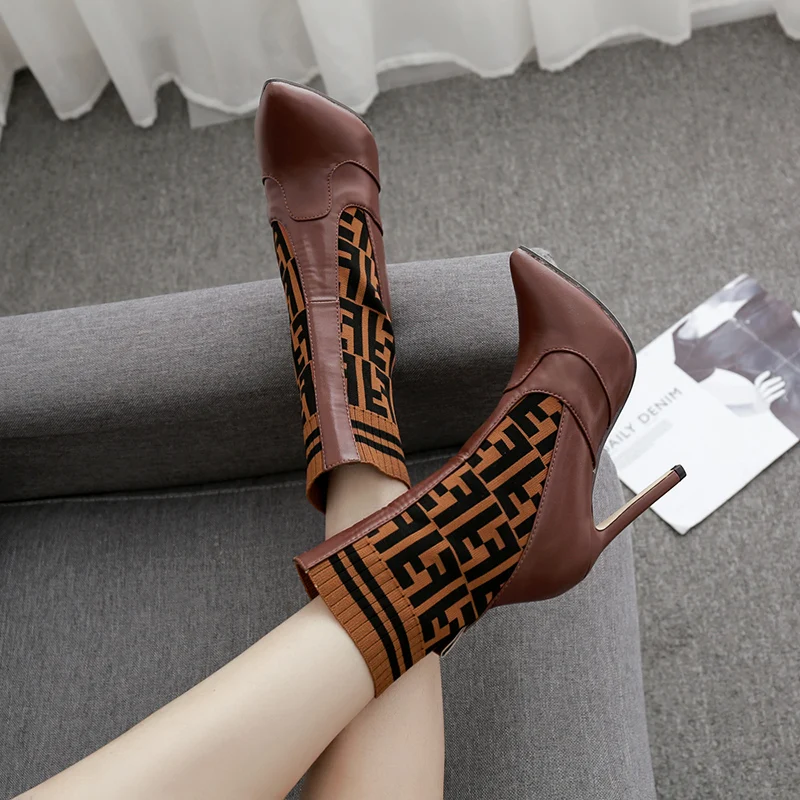 

35-42 large size autumn and winter women's booties wool stitching pointed high-heeled shoes stiletto large size boots women