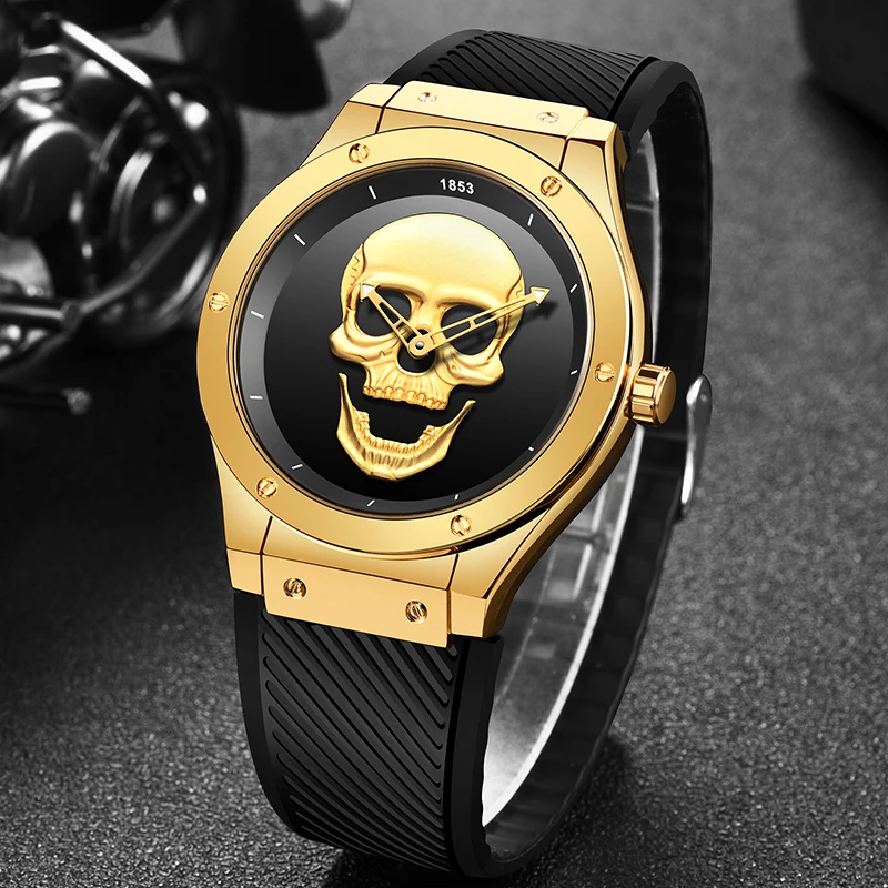 

Montre Homme LIGE Skull Mens Watches Simple Silicone Sport Watch Men Openwork Quartz Wristwatch Waterproof Watch Reloj Hombre