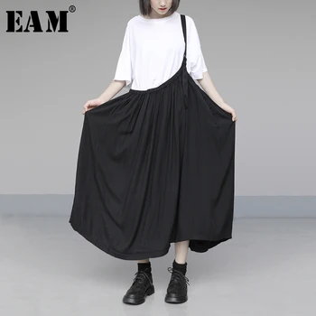 

[EAM] High Elastic Waist Brief Big Size Black Single Strap Half-body Skirt Women Fashion Tide New Spring Autumn 2020 1U363