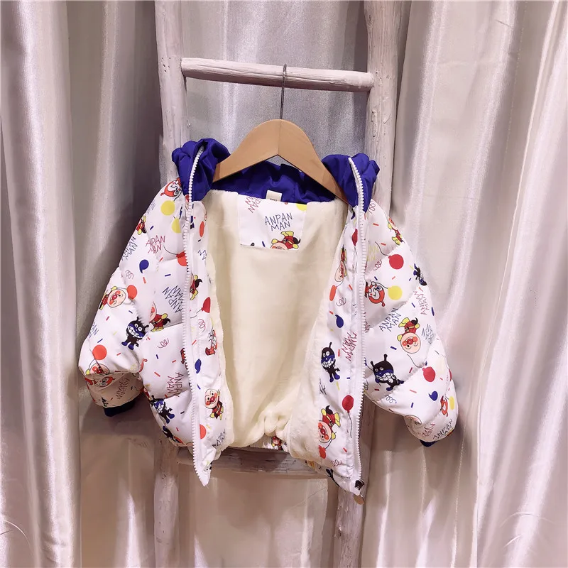 Children's cartoon cotton clothes boys and girls baby bread superman thickening plus velvet imitation down jacket warm jacket