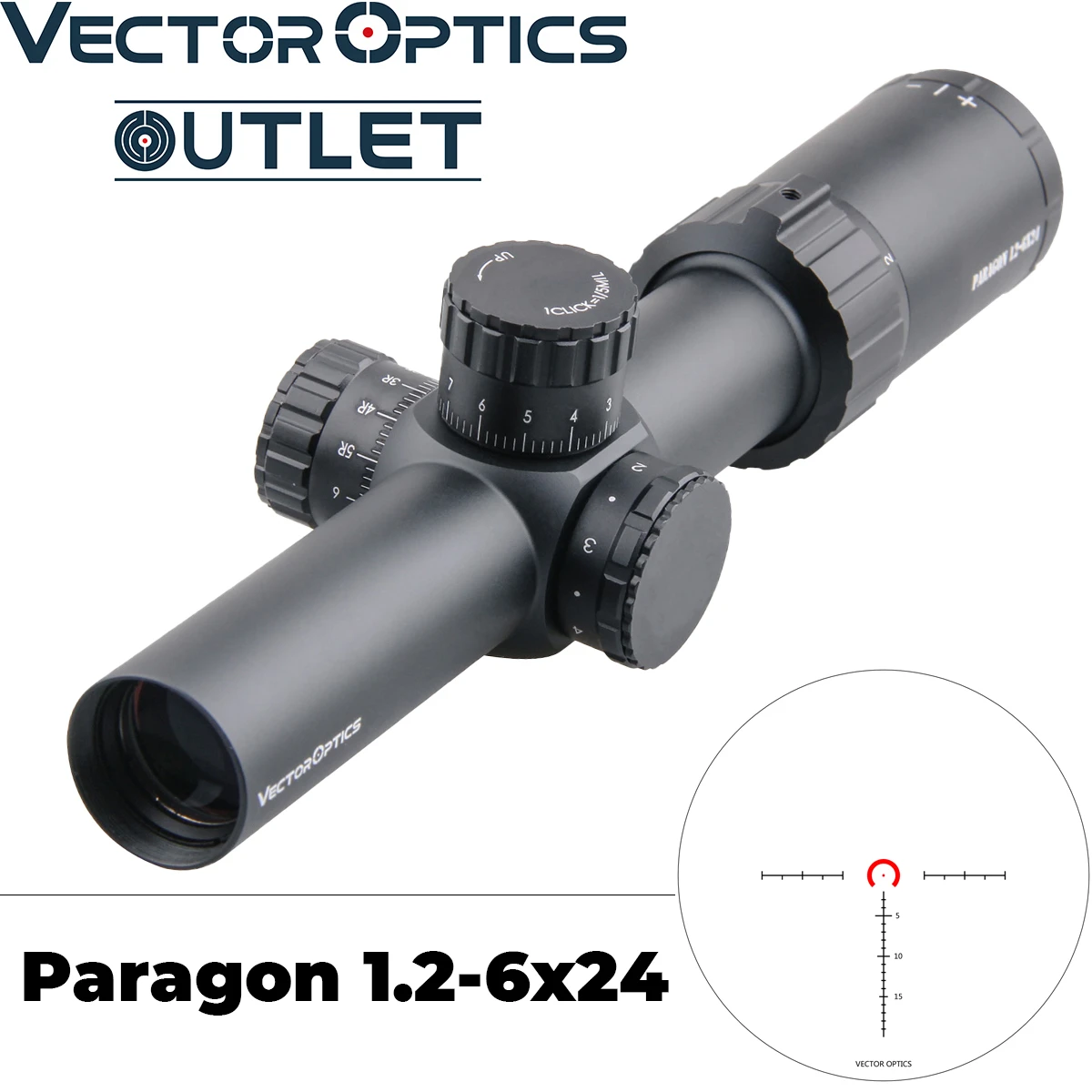 

Vector Optics Paragon 1.2-6x24 IR Gun Sight Hunting Rifle Scope Minox German Lens Long Eye Relief for AK 47 AR15 M4 CQB Style