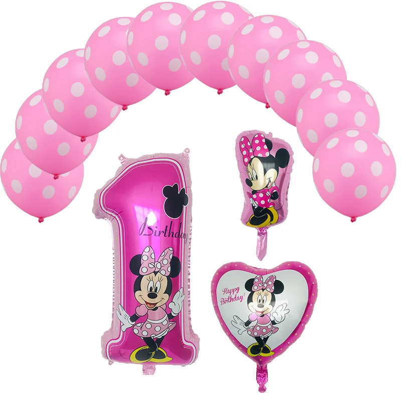 13 шт., вечерние товары с изображением Микки Минни, шары с Микки Маусом, воздушные шары с фольгой, украшения для дня рождения, детский душ, Globos - Цвет: pink-15pcs