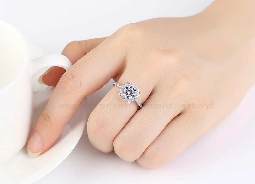 Высокое качество супер 3.5ct обручальные Серебряные Кольца цвет 10 мм сверкающий прозрачный кубический цирконий Кристалл Женское Обручальное кольцо