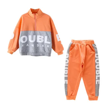 

Girls Sports Suits Autumn New Girls Letters Orange Long Sleeve Sweater Tops Pants Two-piece Suit Children Clothes