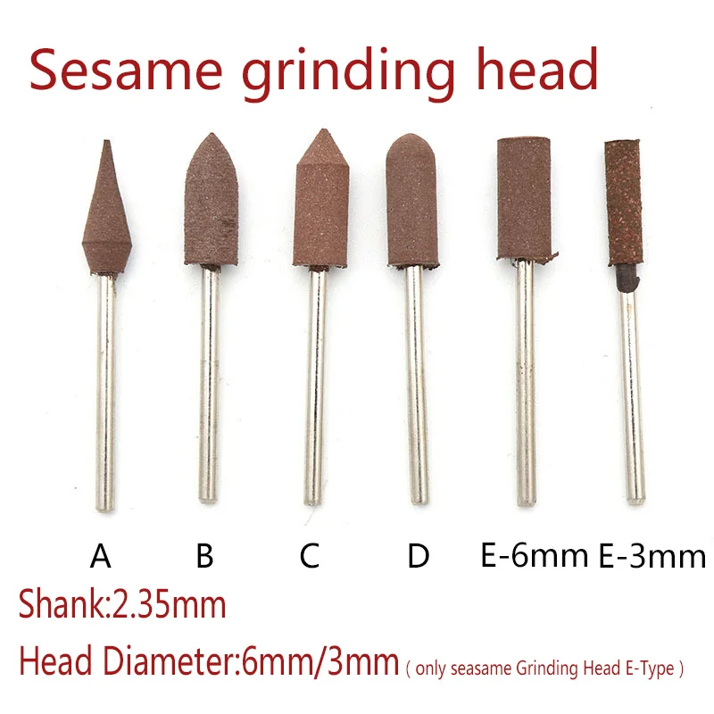 Sesame 10 шт. 2,35 мм хвостовик абразивный кунжут/резина/воловья набор шлифовальных головок для удаления металла ржавчины Нефритовая форма тонкий Полировочный, поворотный инструмент - Цвет: Sesame