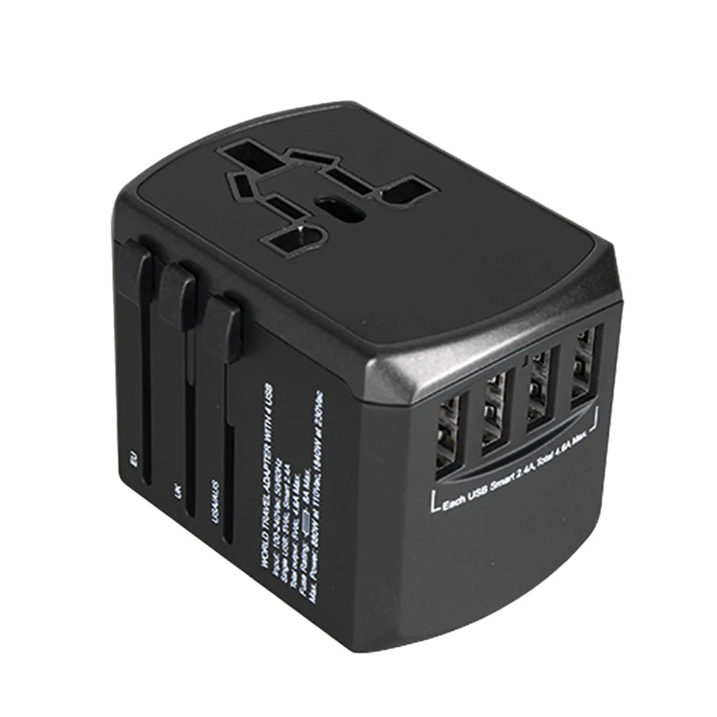 Black Всемирно известный адаптер для путешествий 4 USB 2.4A порт+ type-C универсальное настенное зарядное устройство A5YA - Цвет: Black