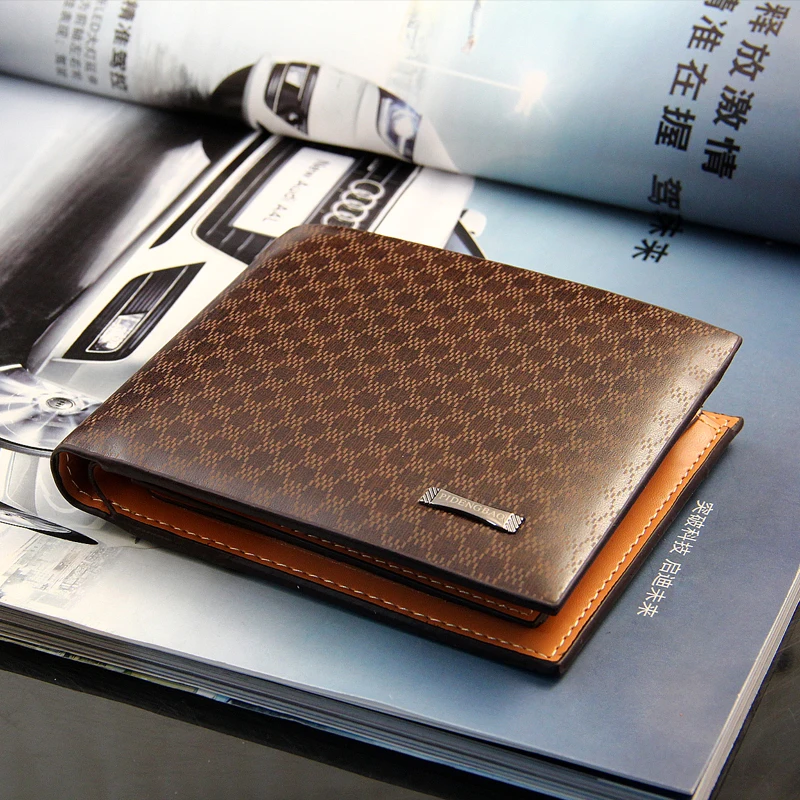 Fashion Business Casual Men's Wallets Plaid Pattern Brown Short Wallet Quality PU Leather ID Credit Card Holder Purse Low Price