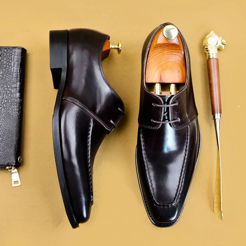 

Spring And Summer New Style MEN'S Leather Shoes Business Formal Wear England Genuine Leather Lace-up Retro Trend MEN'S SHOES Lar