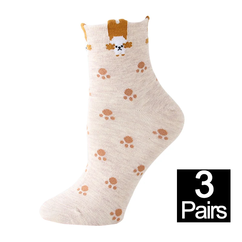 H 3pairs Женские хлопковые носки Харадзюку, милые Носки с рисунком, kawaii, пятнистые носки, комплект, весна-лето, носки с принтом животных, 3 пары/партия,# F - Цвет: H 3pairs