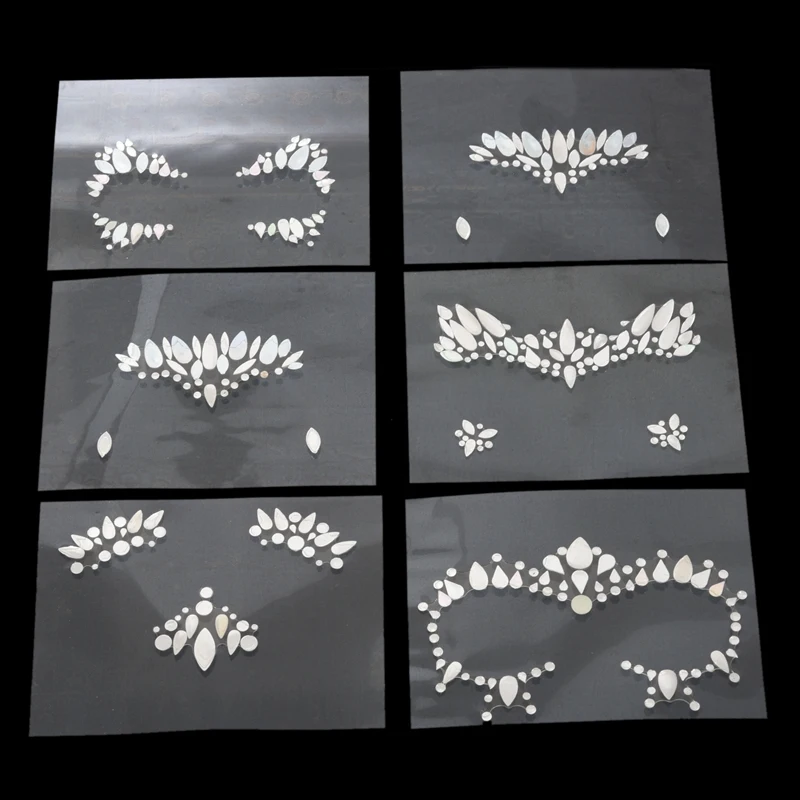 6 наборов для женщин, лицо русалки, драгоценные камни, блестки, стразы Rave, праздничные украшения для лица, кристаллы, наклейки для лица, глаза, лицо, тело, временное тату