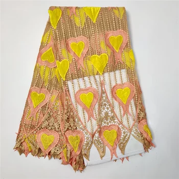 

Yellow Velvet Embroidery Gold Line Guipure Mesh Lace Fabrics 2020 High Quality Cord Lace Style African Nigerian Wedding Net Lace