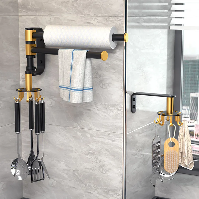 Bathroom Towel Rack Bathroom Shelf Punch-Free Rotating Towel Holder Clothes Storage Rack Home Organizer Organizer