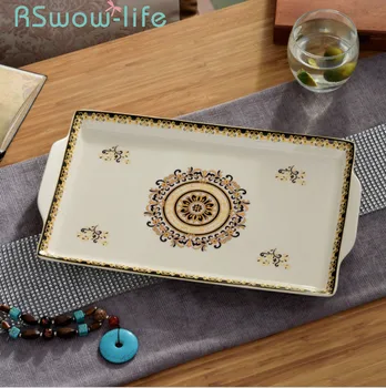

36.5*22*4cm Ceramic Trays Creative European Crack Glaze Storage Tray Rectangular Tea Trays Decoration Serving Tray Food Plate