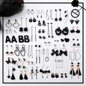 

Korean version Fashion black Earrings retro simple female tassel earrings long sweet temperament Women Trendy earrings
