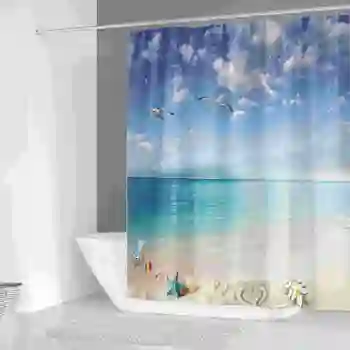 

Ocean Beach Shower Curtains Sea Wave Blue Sky Hawaii Scenery Shell Starfish Home Decor Bath Waterproof Curtain Set