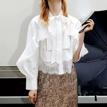 

woman white lace patchwork shirts blouses 2020