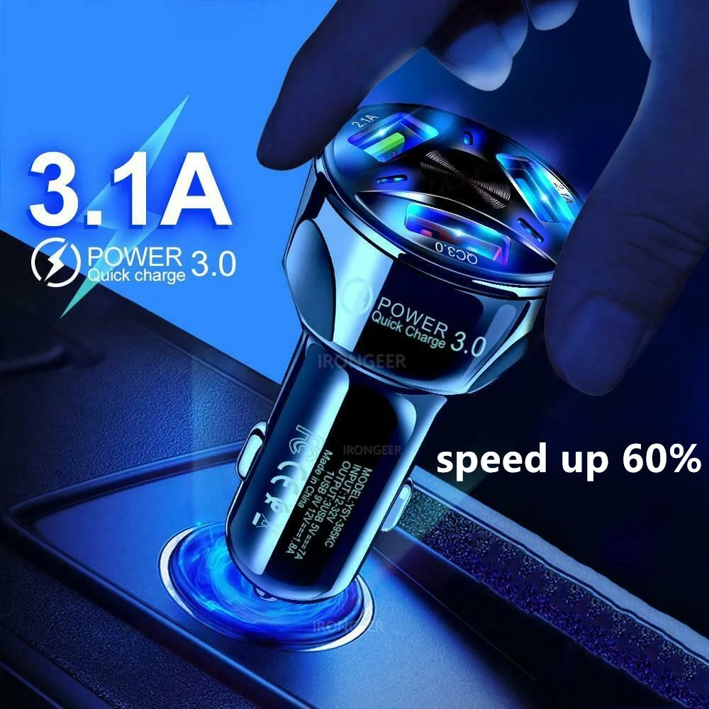 QC 3 0 USB Автомобильное зарядное устройство с тремя портами для мобильного телефона