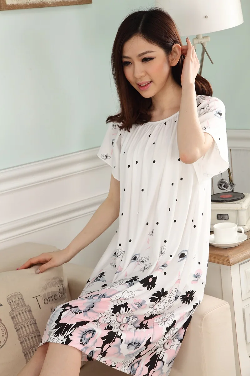 Summer Women's Modal City Special Offer Plus-sized Pajamas Short Sleeve Women's Fat Mm Nightgown Dress