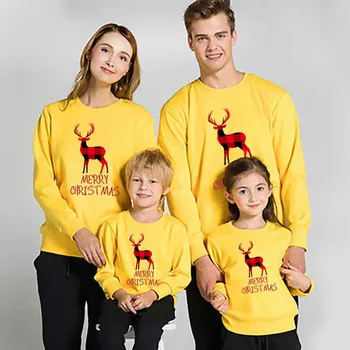 

Christmas family matching clothes parent child sweatshirt dad mom and me new year long sleeve cotton cartoon deer top clothing