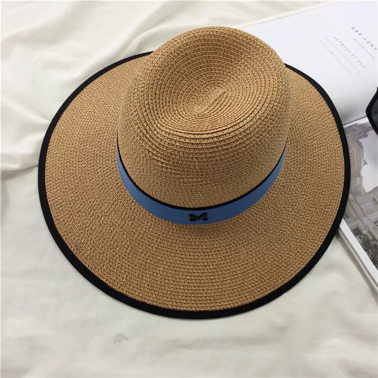 Шляпа Соломенная женская с широкими полями лентой и надписью для отдыха пляжа