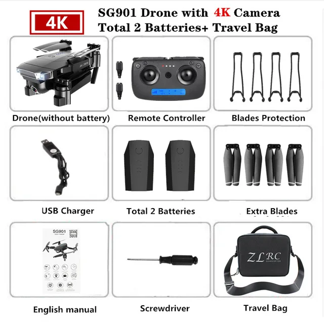 4k Travel bag 1Batte Радиоуправляемый Дрон SG901 4K HD Двойная камера дроны следуем за мной оптическое позиционирование потока FPV Дрон Квадрокоптер вертолет Дрон селфи игрушки - Цвет: 4k Travel bag 1Batte