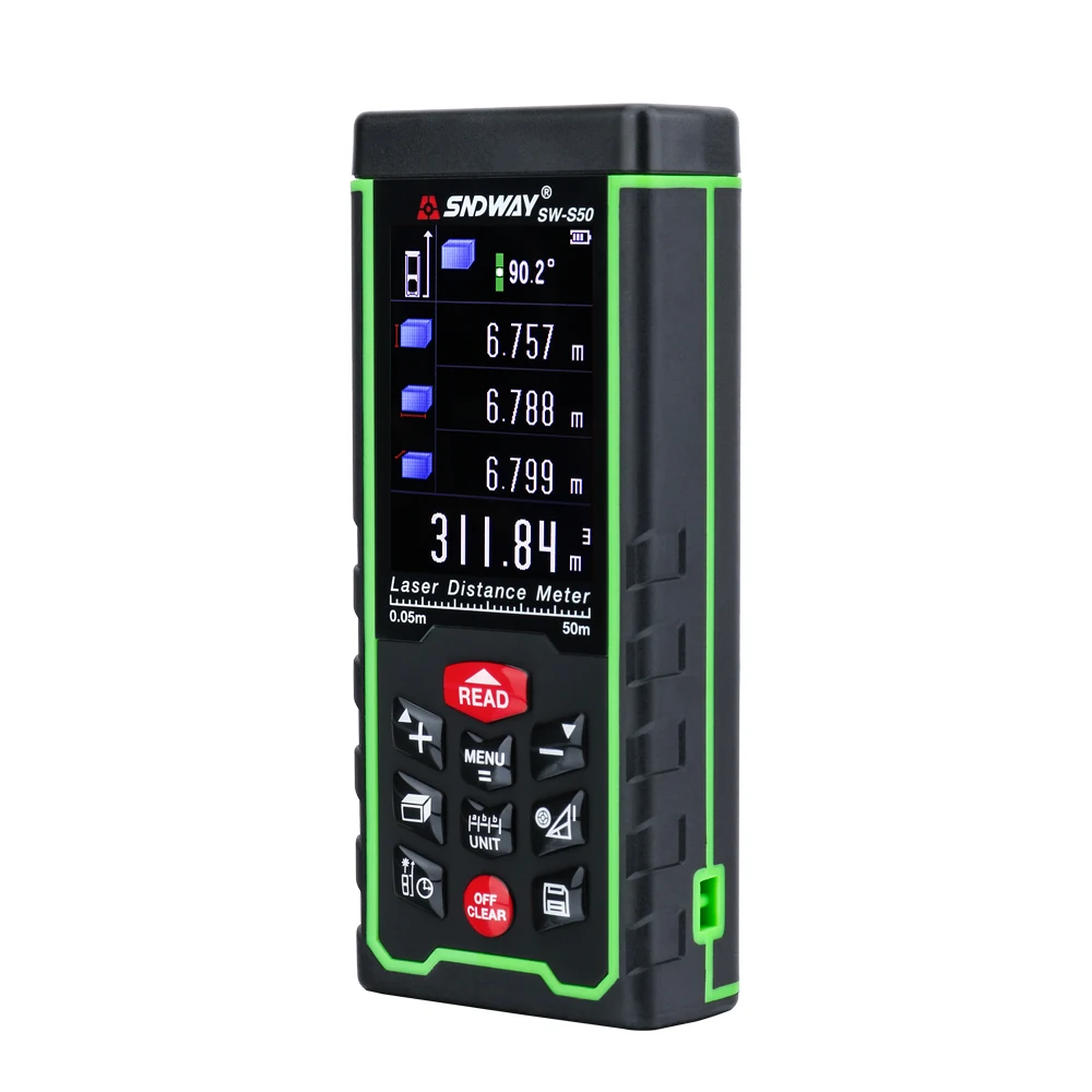 SNDWAY Laser Distance Meter 50m 164ft Laser Rangefinder Trena Build Instrument Measuring Tool LCD Display Rechargeable Battery