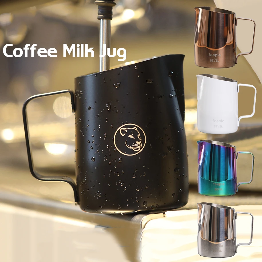 Black Abcsea 1 Piece Stainless Steel Milk foaming jug Milk Frothing Pitcher jug for Coffee and Latte Art Milk frother jug