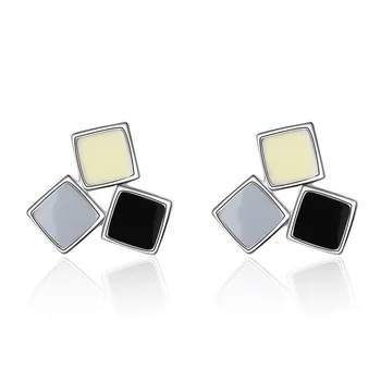 

100% 925 Sterling Silver Trendy Square Resin Ladies Stud Earrings Jewelry Women Drop Shipping Never Fade Christmas Gift