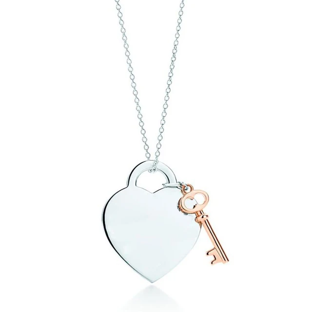 10 XL TFB Original TIFF 925 Sterling Silver Classic Love Double Love Key Model Necklace Pendant Elegant Jewelry Woman Girl Gift - Цвет камня: 10