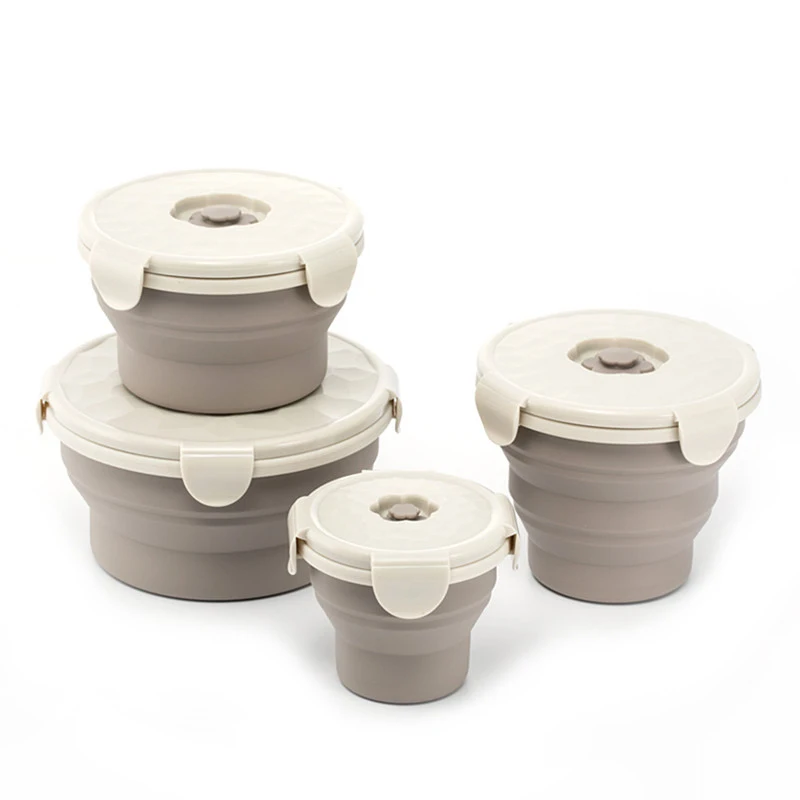 

Collapsible bento box round silicone lunch box microwave use food contianer easy carry