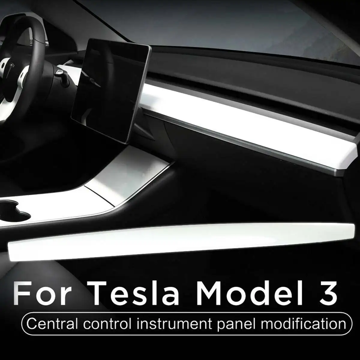 

Car Interior White Central Control Dashboard Decoration Sticker Panel Protection Instrument Trim Auto Accessories For Tesla MODE