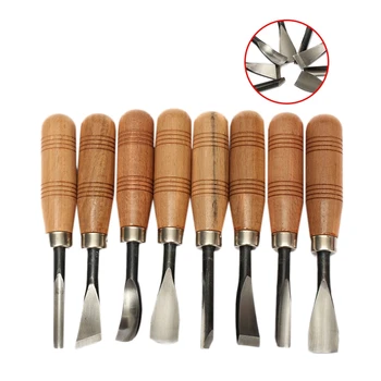 

New 8Pcs/Set Bird Dry Hand Wood Carving Tools Chip Detail Chisel Set Knives Tool